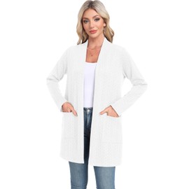 IWOLLENCE Cardigan Knit Sweater Open Front Womens Cardigan Long Sleeve Outwear with Pocket White XL