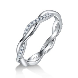 DMSF Moissanite Wedding Band Twisted Eternity Rings for Women 925 Sterling Silver Rings Stackable Engagement Anniversary Band Size 4-11, Sterling Silver, Moissanite