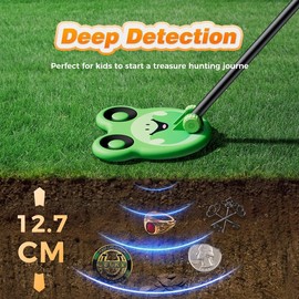 MIYAY Kids Metal Detector, Frog Style, High Accuracy, 7.5" Waterproof Coil, Backlit LCD, Adjustable (32"-40"), Ages 7+.