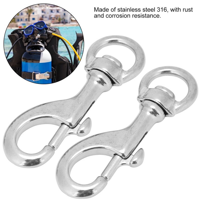2pcs 80MM Diving 316 Stainless Steel Swivel Eye Snap Hook