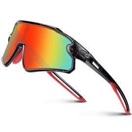 RIVBOS Youth Baseball Sunglasses for Kids(Boys&Girls) Polarized UV Protection Cycling Glasses BlackRed MagentaDot Frame-Rainbow Lens RYS007