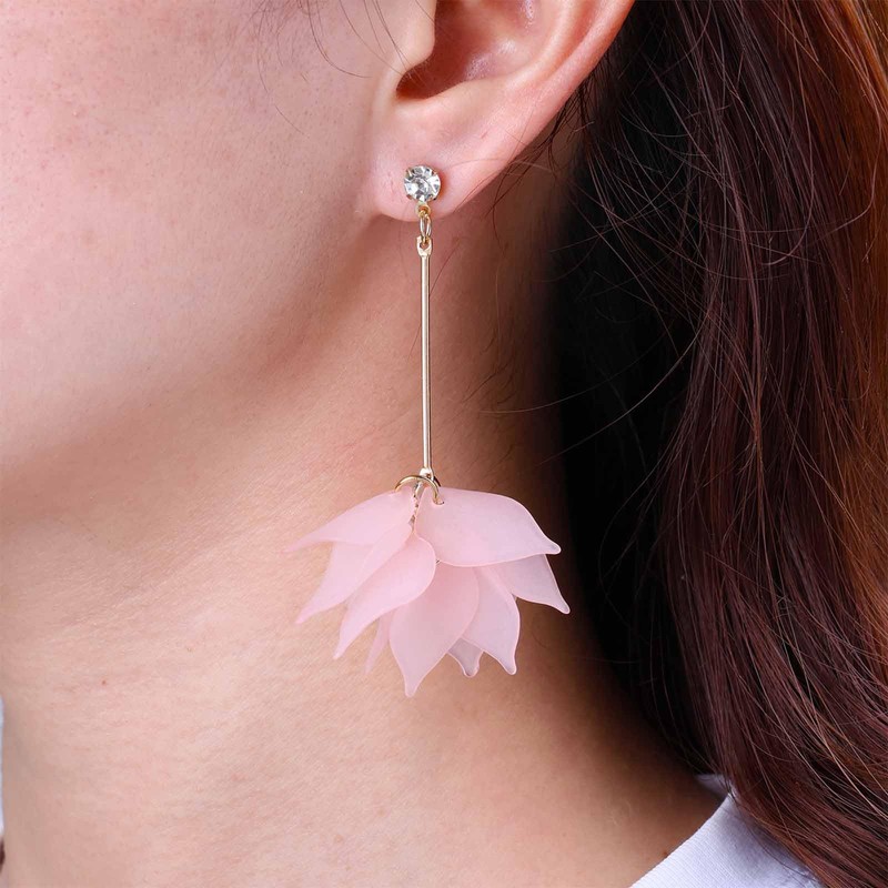 TseenYi Flower Petal Dangle Earrings Pink Acrylic Petal Earrings Large