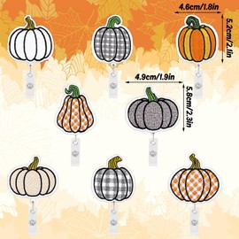 Whaline Fall Felt Badge Reels Embroidered Pumpkin Badge Holders Autumn Thanksgiving Nurse Badge Name ID Badge Reel with Alligator Clips for Teacher Student Nurse Doctor