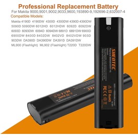 Shentec Upgraded 9.6V 4.0Ah Battery Compatible with Makita 9000 9033 6095d da391d kr23/43 9600 6096d 9001 9002 192696-2 193890-9 632007-4, Ni-MH Battery Pack(Charger Included)