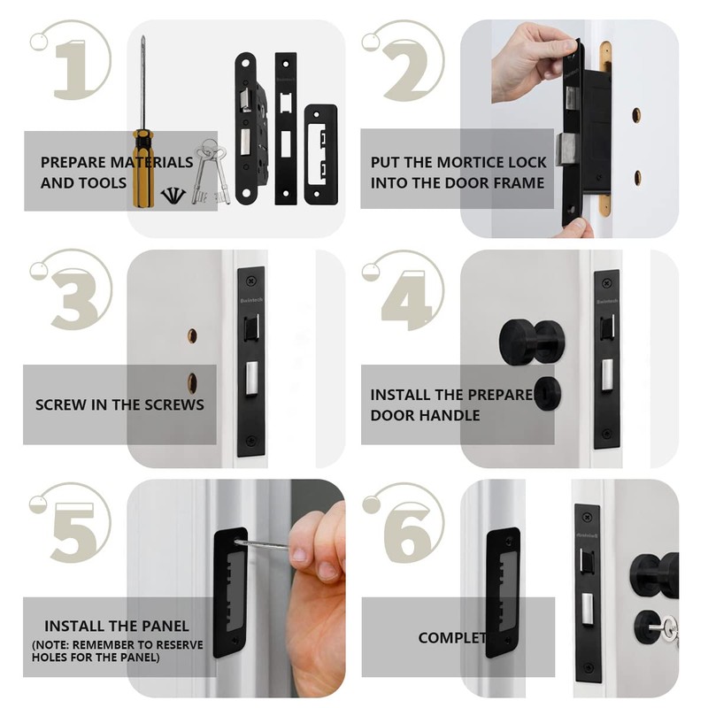 Bwintech 1 PCS 3 Lever Matt Black Mortice Sashlock 65mm（2.5