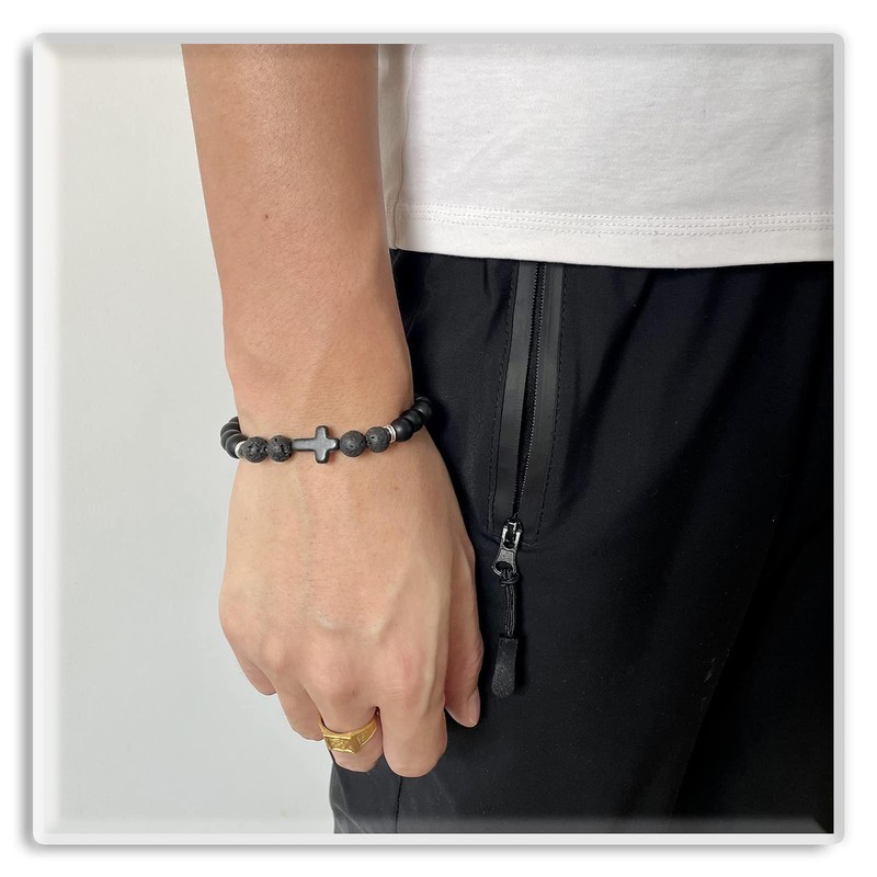 Xusamss Fashion 8MM Matte Agate Beads Bracelet Cross Elastic Bracelet(Two