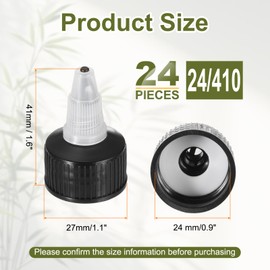 uxcell 24 Pcs Twist Top Caps, 24/410 Plastic Squeeze Bottle Replacement Twist Caps for Glue Dispensing Bottles Dispensing Caps Paint Bottles (Clear/Black)