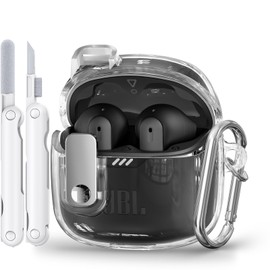 Polislime with Lock Case Compatible with JBL Tune Flex Earbuds,with Cleaner Kit,TPU Clear JBL Tune Flex Case for Men Women with Keychain(Clear)