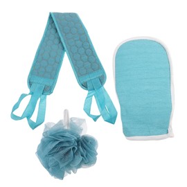BIUDECO Shower Brush in Bath Towel Kit 3-piece Back-pulling Towel Set Bathing Tool Blue Sponge Cloth Easy to