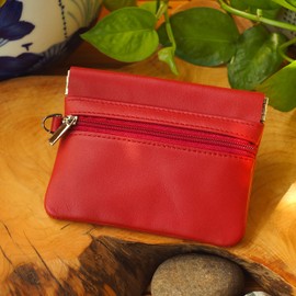 BAWAKO Key Bag Large Genuine Leather Wallet with Spring Clip and Zip for Coins Change Key Case Women Men Children, red, Casual