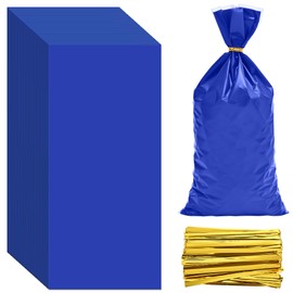 Lecpeting 100 Pcs Cellophane Treat Bags Plastic Goodie Storage Bags Party Favor Candy Bags with Twist Ties for Gift Wrap Birthday Wedding Baby Shower Christmas Party Supplies (Blue)