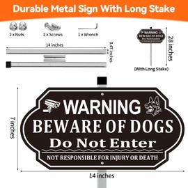 Beware of Dog Sign, Beware of Dog Signs for Fence Do Not Enter and Not Responsible for Injury or Death, Weather Resistant Easy to Install (Black 7x14 inches)