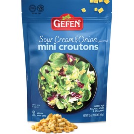 Gefen Sour Cream & Onion Mini Croutons, 12 oz | Mini Croutons for Salad, Soup and Snacking | Dairy Free Seasoned Croutons | Vegan