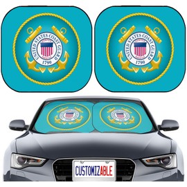 Maizi Sun Shade Car Windshield 2 Piece Universal Fit Sun Shades Car Windshield Fits Most Wagon, Small Car, Pickup Truck, Van Design for Coast Guard Flag Car Windshield Sunshade - Guardians of The Se
