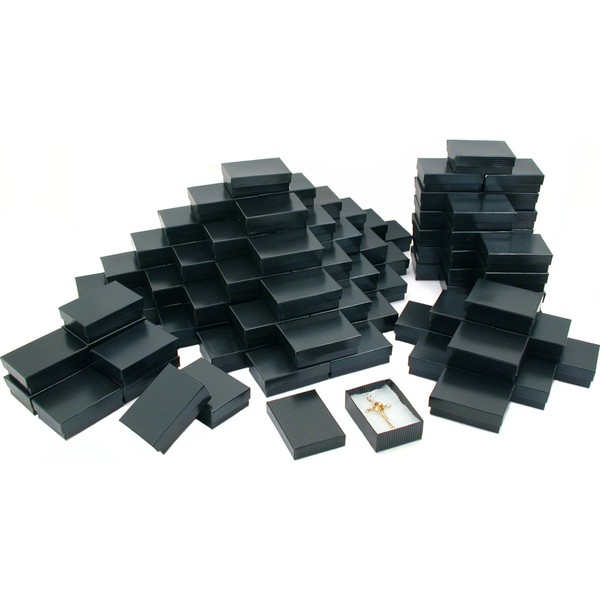100 Black Stripe Cotton Filled Jewelry Gift Box 3 1/4"