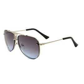 Baron Mesh Bridge Brow Bar Aviator Sunglasses w/Floating Lenses (Silver Metallic Frame, Blue Smoke Gradient)
