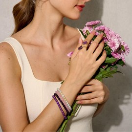 Bivei Crystal Bracelet for Women 6mm Beaded Semi Precious Natural Stone Stretch Elastic Jewelry Yoga Gifts(Rose Quartz - Self-Love) Medium