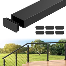 BLIKA 6'6'' Stainless Steel Black Cable Railing Handrails, Cuttable Rectangular Handrail Flat Top Rail with Nylon End Caps for Cable Railing System, Deck Stair Cable Railing Post, BL01-T