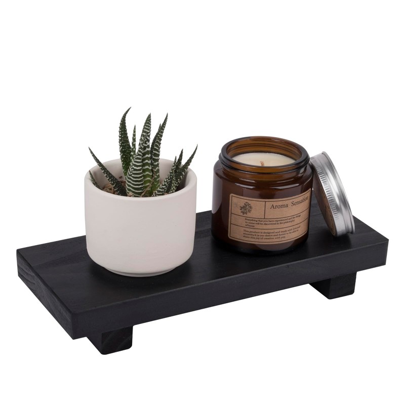 Bathroom Counter Organizer Wood Pedestal Stand Farmhouse Decorative Tray Soap