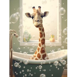 DIY Diamond Painting Kit, Giraffe Bathtub Diamond Painting, Full Round Diamond Diamond Painting, Adult DIY Gemstone Art, for Wall Decor Bathroom Decor 12x16inch