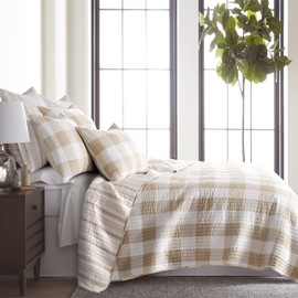 Levtex Home Camden Bedding Set - Full/Queen Quilt with 2 Pillow Shams - Buffalo Check in Taupe and Cream - Reversible Pattern - Cotton - 88 x 92 in, 26 x 20 in