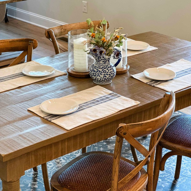 Piper Classics Market Place Blue Grain Sack Stripe Placemats, Set