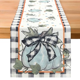 WHIPPY - Camino de mesa de acción de gracias a cuadros de búfalo a cuadros para otoño y otoño, camino de mesa de calabazas, camino de mesa de Acción de Gracias