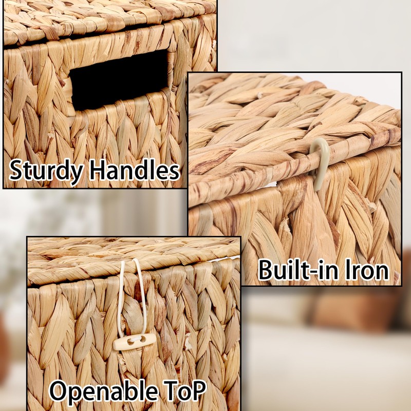 FEIALNDUO Wicker Shelf Baskets with Lid, Seagrass Storage Hamper Basket