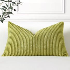 Artscope Cozy Striped Corduroy Cushion Cover 30x50cm Super Soft Decorative Oblong Throw Pillow Covers Case for Sofa Couch Bedroom Car Decor 12 x 20 Inches, Apple Green
