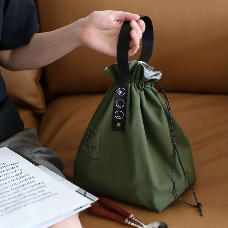 LELE LIFE Canvas Insulated Lunch Bag with Drawstring Closure, Wide-Open