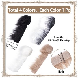 GORGECRAFT 4 Colors 2" x 60" Faux Fox Fur Fabric Pre-Cut Fluffy Fur Rug Christmas Shaggy Synthetic Plush Trim Ribbon White Black Khaki Frost Gray Fuzzy Fur Scrap Sewing Cuts for Crafts Santa Claus