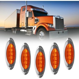 5PCS LED Front Cab Roof Marker Light Top Running Lamps Assembly Fit for 2008-2017 Freightliner Cascadia Wire and Male Plug Amber Lens (B Style)