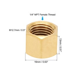 PATIKIL 1/4" NPT Female Brass Pipe Fitting Cap Set, 5Pcs Outer Hex Thread Socket Plug Ends Sealing Cap Stop Valve Connector with Rubber Gasket for Faucets Tap Irrigation System