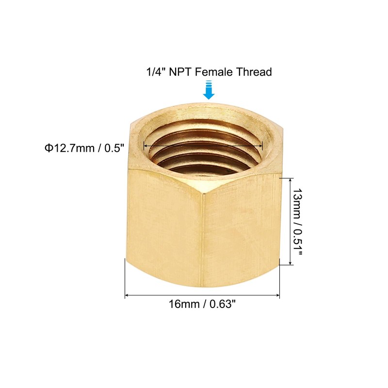 PATIKIL 1/4" NPT Female Brass Pipe Fitting Cap Set, 5Pcs