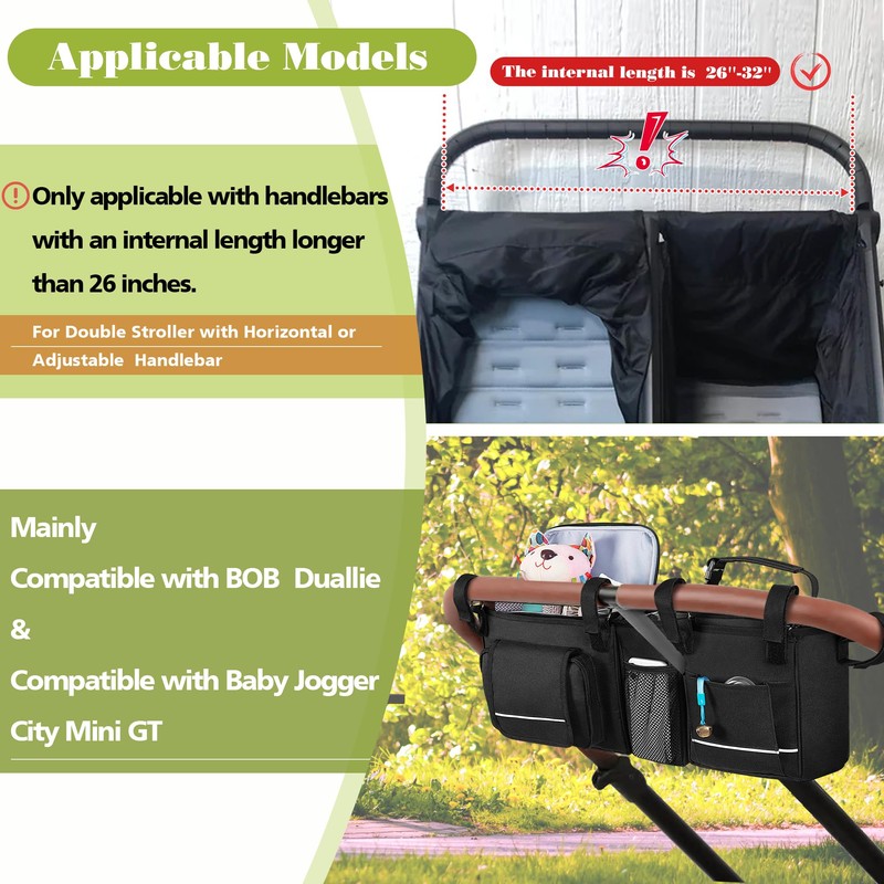 HODRANT Hanging Double Stroller Organizer, Compatible with Baby Jogger City