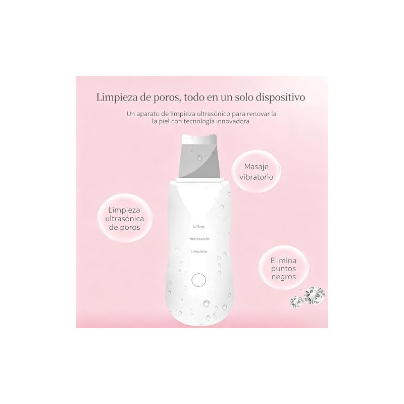 Limpiador Facial Ultrasónico Skin Scrubber con Espátula Kit Limpieza