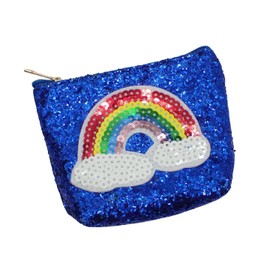 Topkids Accessories Coin Purse Cute Kids Wallet Girls Purse Children's Purses Small Coin Purse Girls Accessories Boys Coin Pouch Holder Money Bag (Blue Glitter Rainbow Motif with Zip)