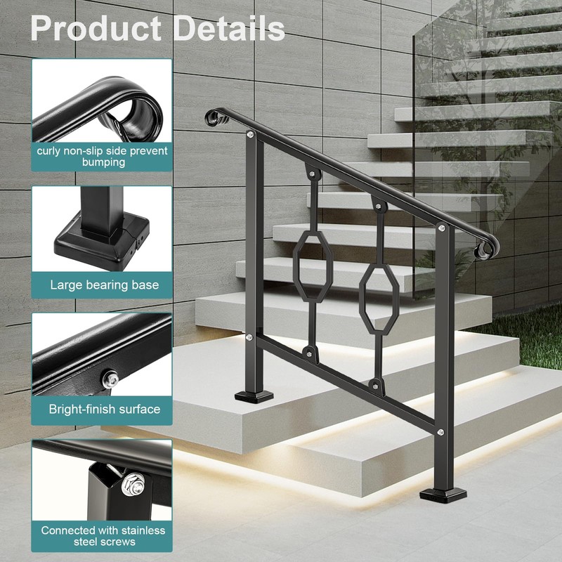 LMRSTOO Handrails for Outdoor Steps, Fit 2 or 3 Steps