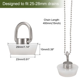 uxcell Drain Stoppers, Silicone Bathtub Stopper Sink Plugs Caps with Hanging Ring and 15" Bead Chains for Bathtub Kitchen Bathroom (White - 0.98" to 1.1")