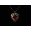 Steampunk Golden Winged Ruby Crystal Heart Pendant on 24" Chain
