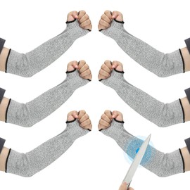 PATIKIL 18 Inch Cut Resistant Sleeve, 3 Pairs Arm Safety Protectors Sleeves with Thumb Hole Level 5 Protection Forearm Guard Sleeves for Thin Skin and Bruising, XL, Gray