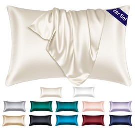 Soifox Satin Cushion Cover 40 x 60 cm, Set of 2 - Soft as Luxurious Silk Pillowcase 40 x 60 cm for Hair and Skin with Zip Beige