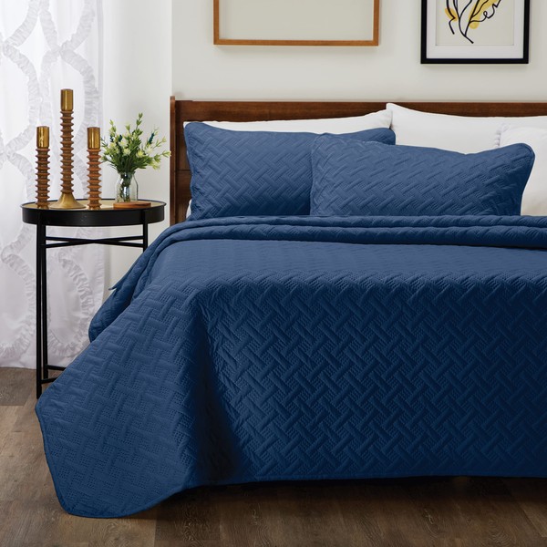 Cosy House Collection Luxury Rayon Derived from Bamboo 2-Piece Quilt Set - Ultra Soft Quilted Coverlet Bedspread - Classic Weave Stitch - Includes Quilt and 1 Pillow Sham (Twin/Twin XL, Navy Blue)