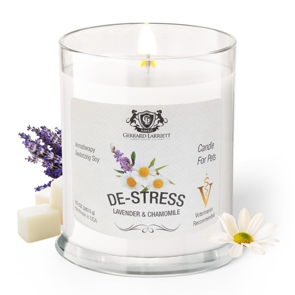 Gerrard Larriett - Deodorizing Soy Candles for Pets, Scented Candles for Removing Pet/Household Odors, Lasts up to 40 Hours, White Candles for Home Scented with De-Stress Lavender & Chamomile Fragrance, 10 oz
