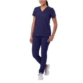 Adar Uniforms, Addition Go-Basic Scrub Set For Women - Slim V-Neck Scrub Top & Skinny Cargo Scrub Pants - A9200 - Navy - S