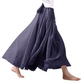 Ezcosplay Women Bohemian Beach A-Line Dress Double Layer Elastic Waist Long Maxi Skirt