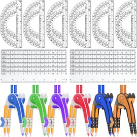 Zealor 36 Pack Math Compass & Protractor Geometry Math Plastic Ruler Set Drawing Compass with Pencils 6 Inch Plastic Protractor for Geometry Bulk for Classroom School Office Woodworking Art Drawing