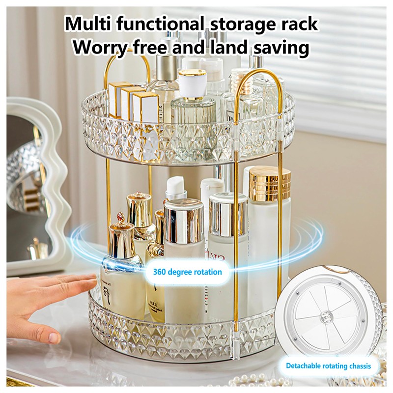 360° Rotating Cosmetic Display Case, 2-Tier Large Capacity Makeup Organizer