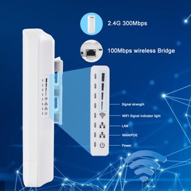 WLAN Bridge Point to Point Outdoor, 2.4 GHz 1 km Long Range Point to Point Wireless Bridge, WiFi Bridge with 2 100 Mbps Ports, 24 V PoE Adapter, IP65 Weatherproof, for Starlink, Garage, Barn, Shop