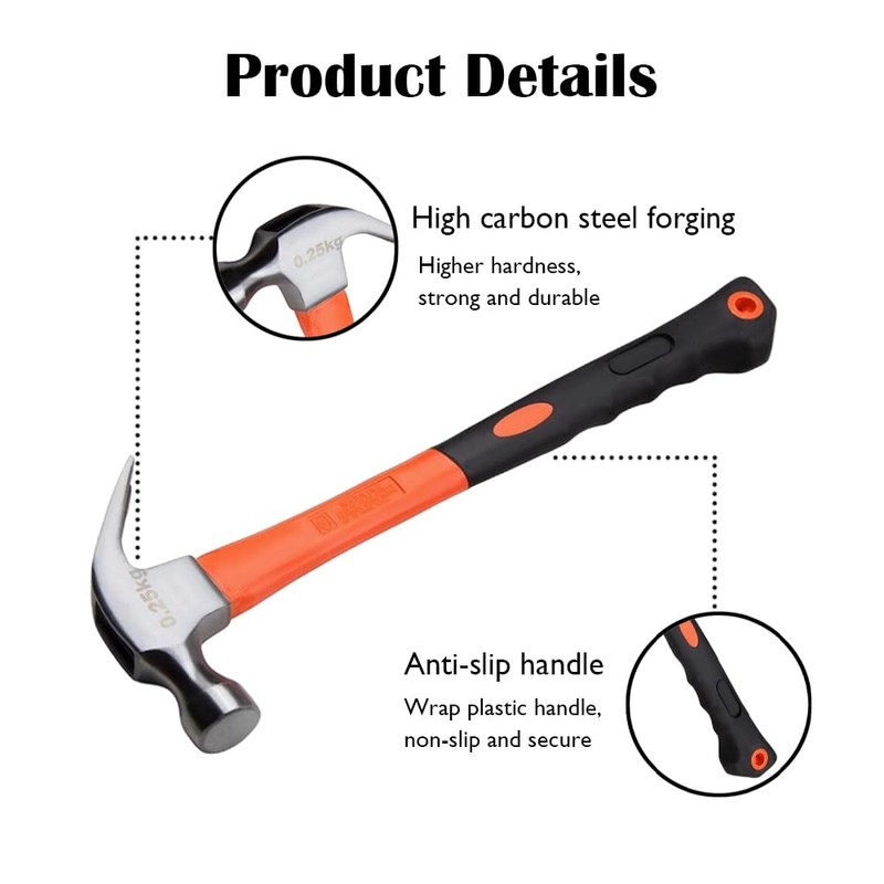 Claw Hammer 225G (8OZ) Carbon Steel Forging Small Hammer Rust-Proof